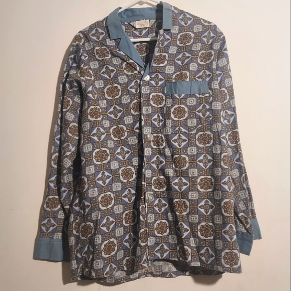 Men's 70's Penney's mid century geometric paisley button down shirt